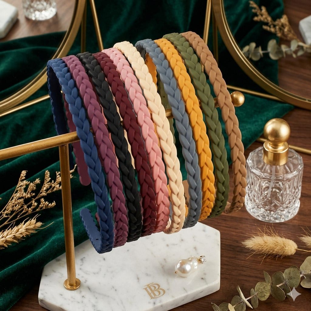 Matte Braided Hair Bands for Women & Girls | Multicolor Thin Headbands | Non Slip Lightweight Hair Accessories | Stylish Daily Wear Headband Set