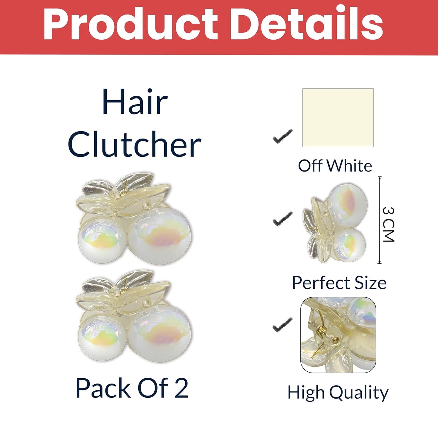 Pack of 4 White Cherry Hair Clutcher | Stylish Glossy Mini Hair Clips for Women & Girls | Durable Strong Grip Transparent Hair Accessories | Perfect for Dailye Office Party & Casual Hairstyles