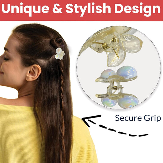 White Cherry Hair Clutcher Pack of 2 | Premiums Glossy Mini Claw Clips | Durable Transparent Hair Accessories for Dailye & Party Use