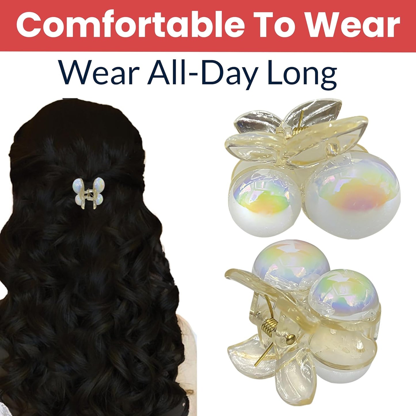 Pack of 3 White Cherry Hair Clutcher | Stylish Mini Hair Claw Clips | Strong Grip Durable Hair Accessories for Women & Girls | Perfect for Office, Party & Dailye Fashion Hairstyles