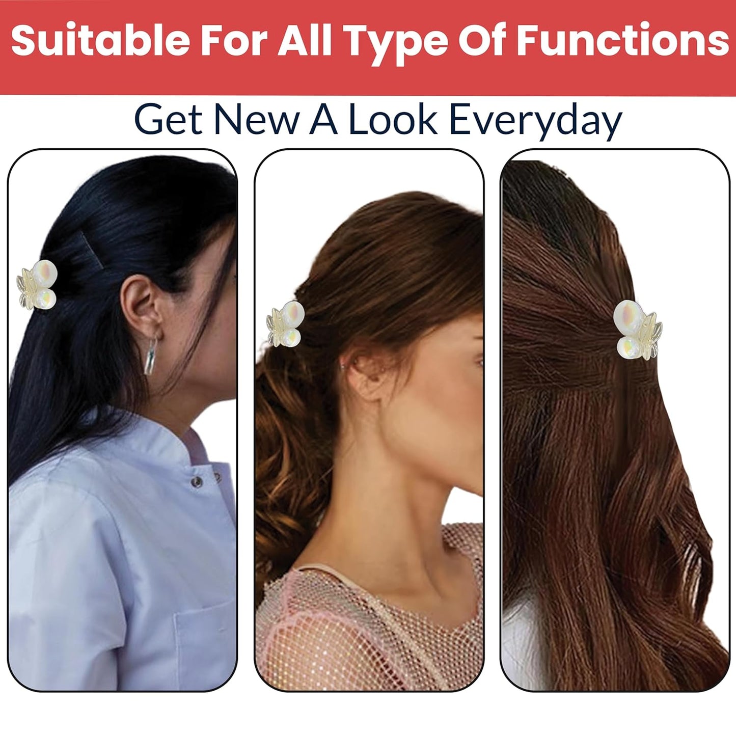 Pack of 3 White Cherry Hair Clutcher | Stylish Mini Hair Claw Clips | Strong Grip Durable Hair Accessories for Women & Girls | Perfect for Office, Party & Dailye Fashion Hairstyles