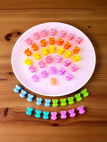 Pack 50 of Mini Colorful bunny & Square Hair Clutcher Clips for Girls & Women