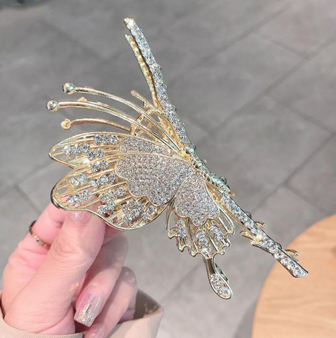 Freebies Luxury Stone Butterfly Hair Clutcher – Crystal Rhinestone Hair Clip for Women & Girls | Bridal & Party Hair Accessory Pack of 1