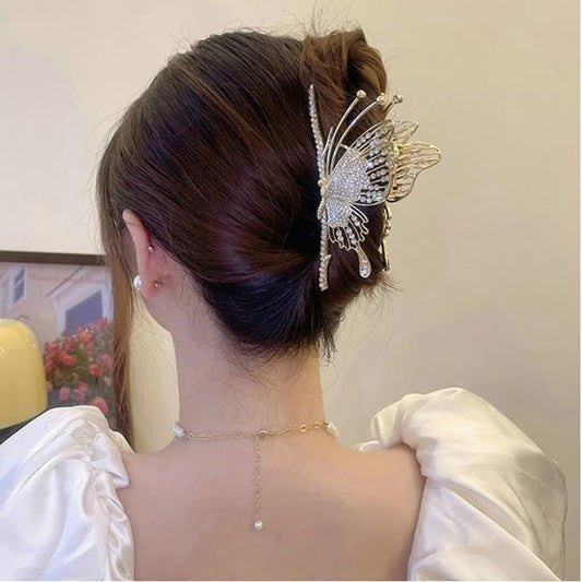 Freebies Luxury Stone Butterfly Hair Clutcher – Crystal Rhinestone Hair Clip for Women & Girls | Bridal & Party Hair Accessory Pack of 1