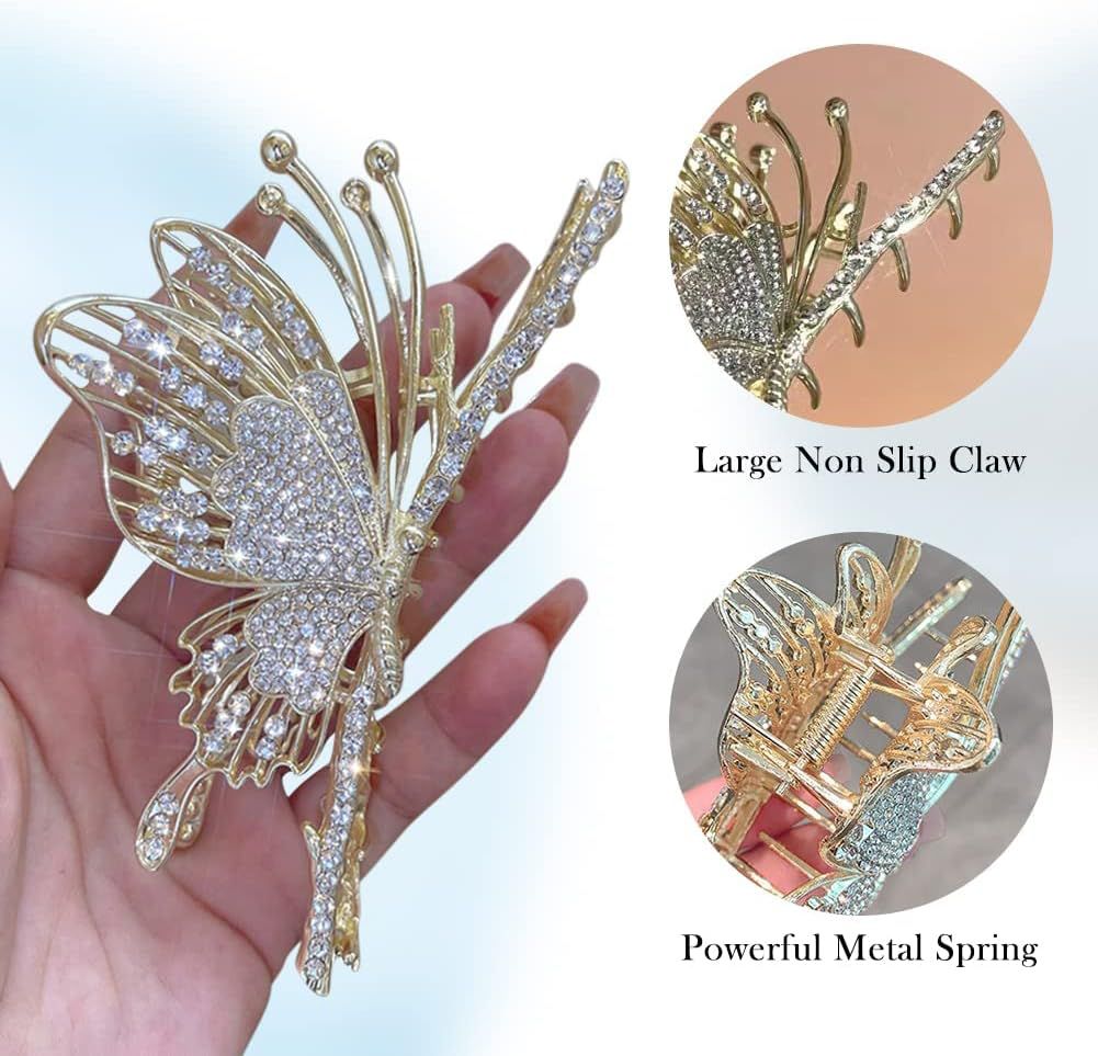 Freebies Luxury Stone Butterfly Hair Clutcher – Crystal Rhinestone Hair Clip for Women & Girls | Bridal & Party Hair Accessory Pack of 1