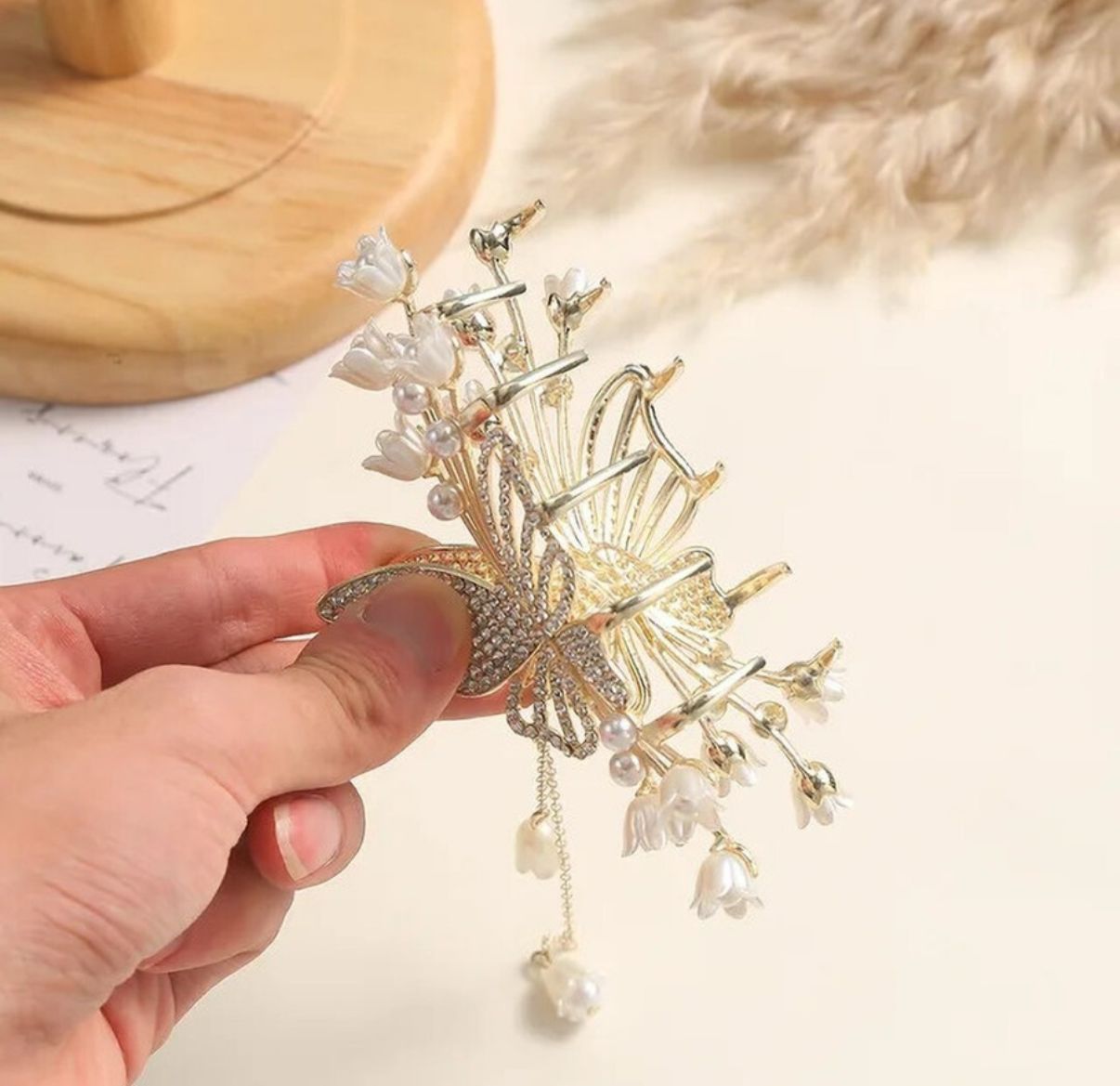 Stylish Metal Butterfly Hair Clutcher for Women and Girls | Pearl & Crystal Stone Hair Clip for Party, Wedding & Daily Use