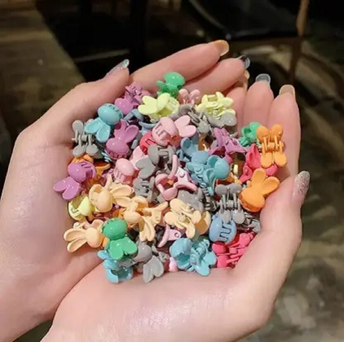 Pack 50 of Mini Colorful bunny & Square Hair Clutcher Clips for Girls & Women