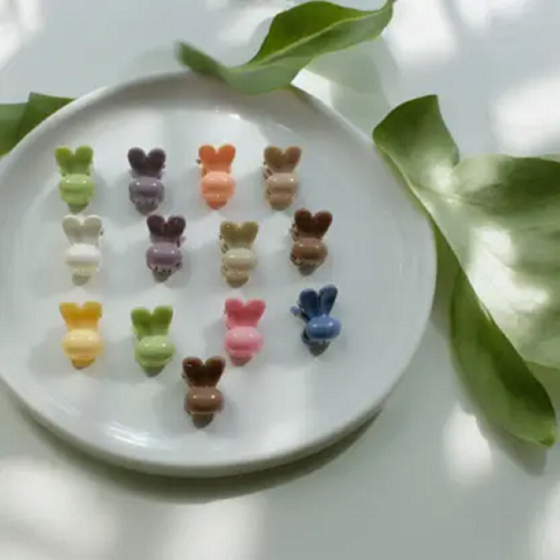 Pack 50 of Mini Colorful bunny & Square Hair Clutcher Clips for Girls & Women