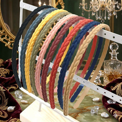 Matte Braided Hair Bands for Women & Girls | Multicolor Thin Headbands | Non Slip Lightweight Hair Accessories | Stylish Daily Wear Headband Set