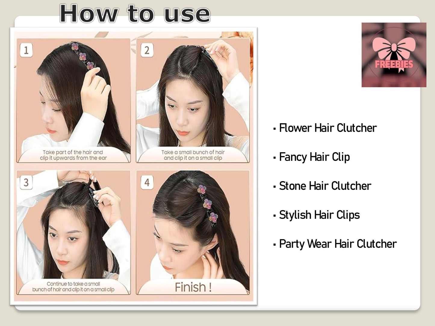 Pack of 4 Korean Style Sparkling Hair Claw Clips | Chic Multicolor Flower Clutcher | Lightweight & Strong Grip Hair Accessories for Women & Teens