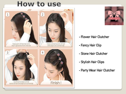 Pack of 4 Korean Style Sparkling Hair Claw Clips | Chic Multicolor Flower Clutcher | Lightweight & Strong Grip Hair Accessories for Women & Teens