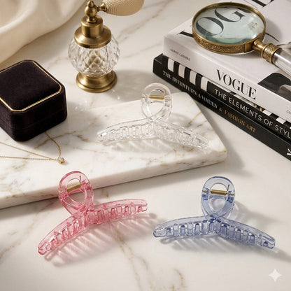 Any 3 Pack Clear Knot Hair Claw Clutcher Clips for Women & Girls | Transparent Strong Hold Hair Clamp | Stylish Everyday Hair Accessories