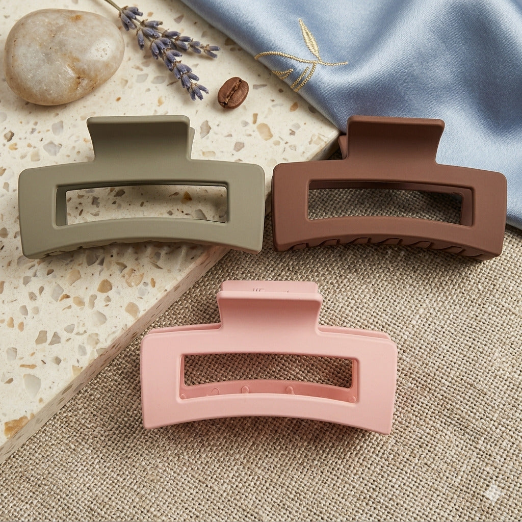 Matte Rectangle Hair Claw Clips for Women | Strong Hold Non Slip Hair Clutcher | Stylish Hair Accessories for Daily Wear