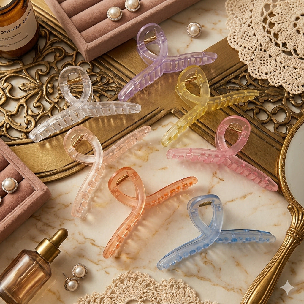 Any 3 Pack Clear Knot Hair Claw Clutcher Clips for Women & Girls | Transparent Strong Hold Hair Clamp | Stylish Everyday Hair Accessories
