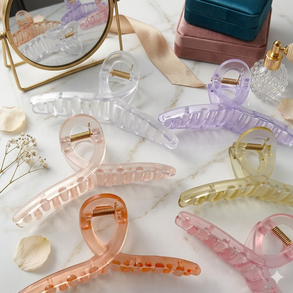 Any 3 Pack Clear Knot Hair Claw Clutcher Clips for Women & Girls | Transparent Strong Hold Hair Clamp | Stylish Everyday Hair Accessories