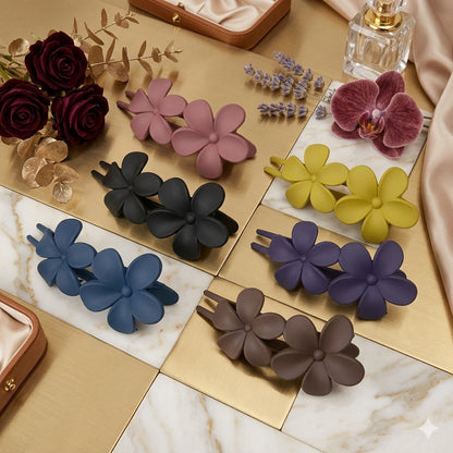Pack of 2 Matte Flower Juda Hair Claw Clips for Women & Girls | Strong Hold Non-Slip Hair Clip | Stylish Floral Hair Accessories