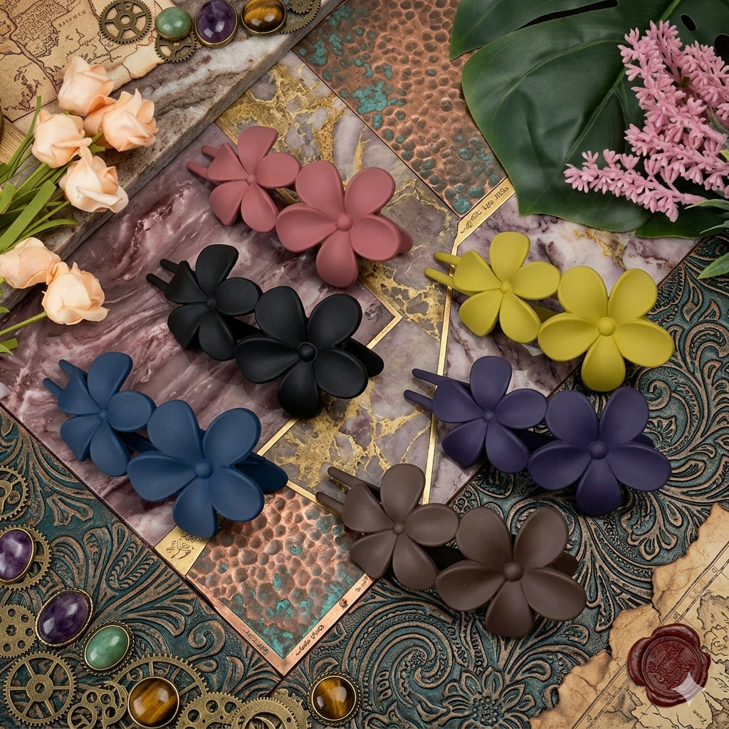 Pack of 2 Matte Flower Juda Hair Claw Clips for Women & Girls | Strong Hold Non-Slip Hair Clip | Stylish Floral Hair Accessories