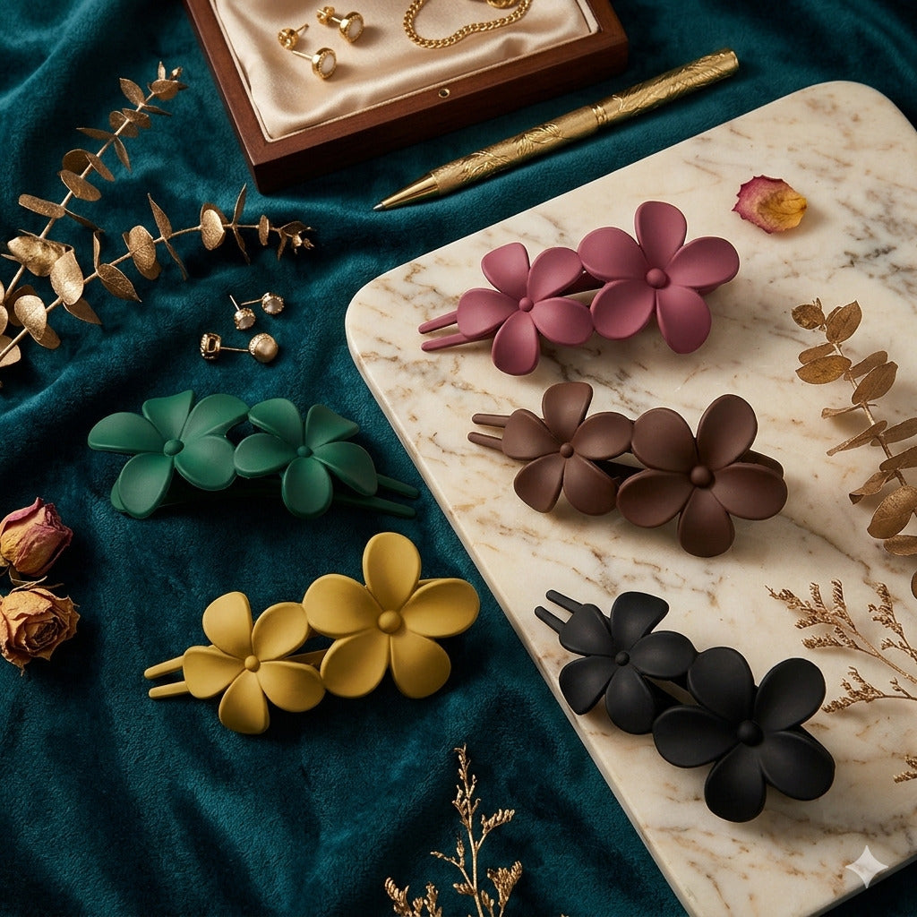 Pack of 2 Matte Flower Juda Hair Claw Clips for Women & Girls | Strong Hold Non-Slip Hair Clip | Stylish Floral Hair Accessories