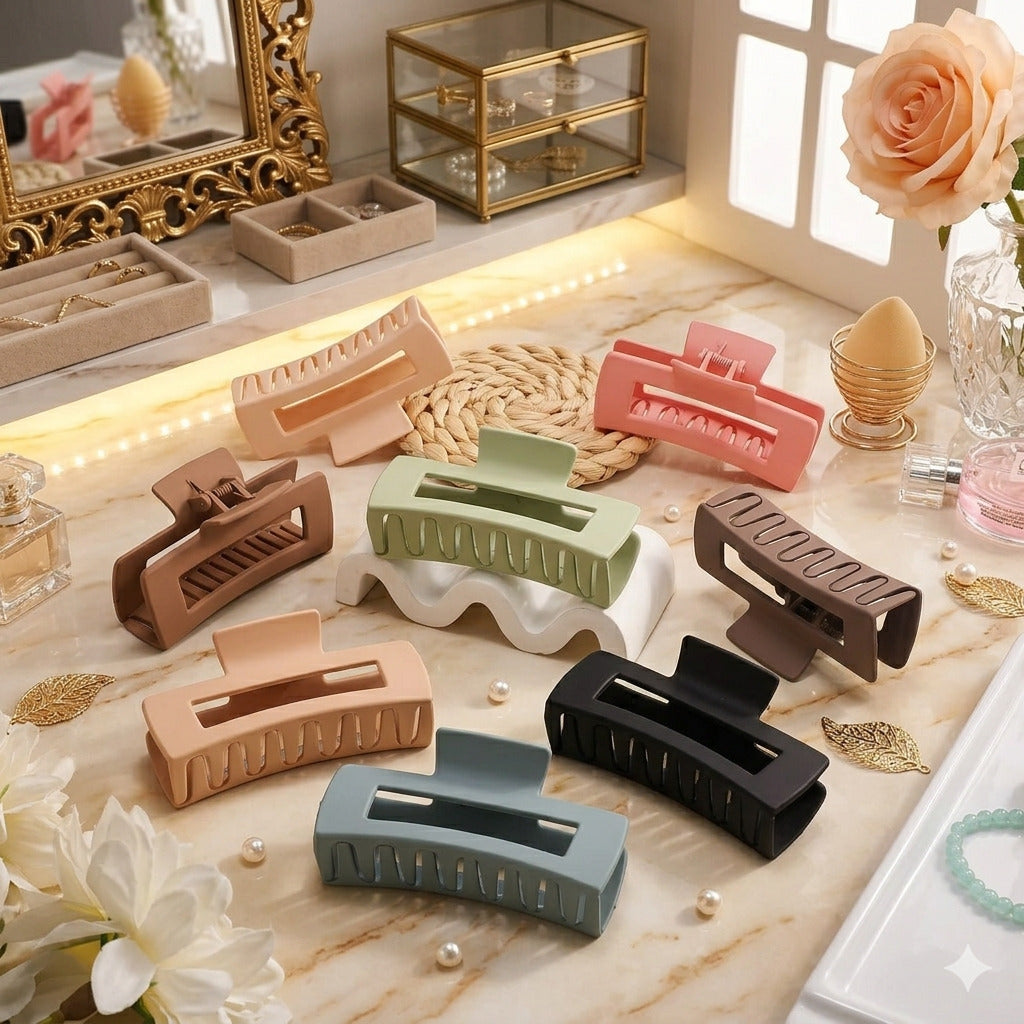 Matte Rectangle Hair Claw Clips for Women | Strong Hold Non Slip Hair Clutcher | Stylish Hair Accessories for Daily Wear