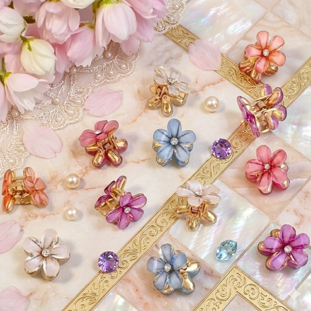Crystal Flower Mini Hair Clip for Women & Girls | Floral Hair Clutcher | Cute Mini Hair Claw Clip | Strong Hold Hair Accessory