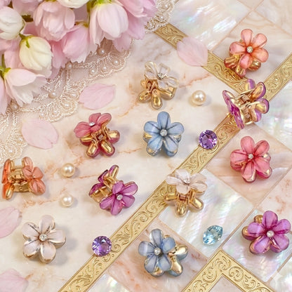 Crystal Flower Mini Hair Clip for Women & Girls | Floral Hair Clutcher | Cute Mini Hair Claw Clip | Strong Hold Hair Accessory