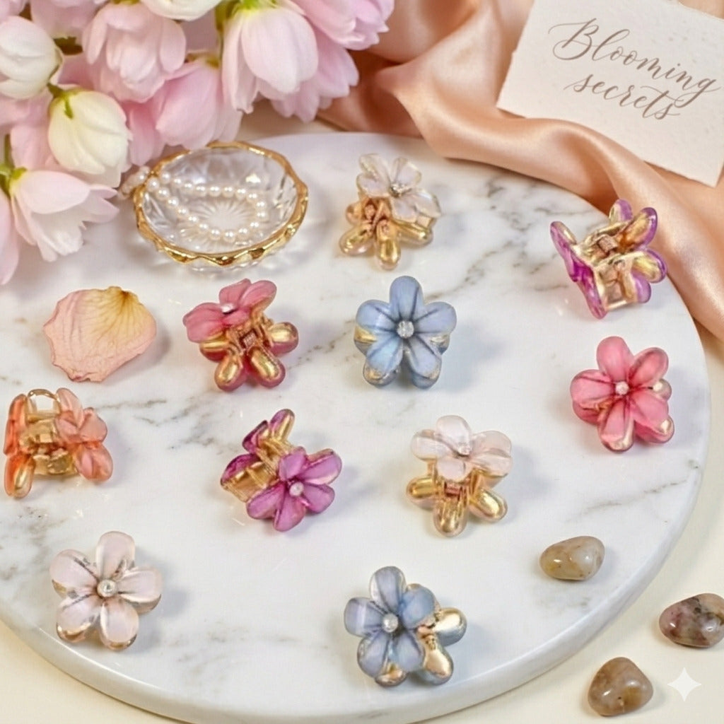 Crystal Flower Mini Hair Clip for Women & Girls | Floral Hair Clutcher | Cute Mini Hair Claw Clip | Strong Hold Hair Accessory