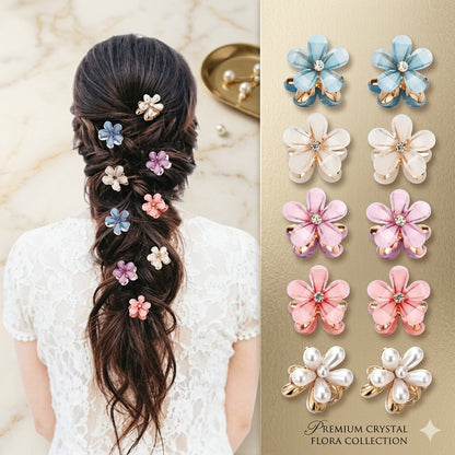 Crystal Flower Mini Hair Clip for Women & Girls | Floral Hair Clutcher | Cute Mini Hair Claw Clip | Strong Hold Hair Accessory