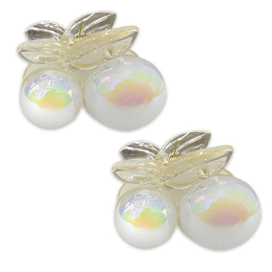 Pack of 4 White Cherry Hair Clutcher | Stylish Glossy Mini Hair Clips for Women & Girls | Durable Strong Grip Transparent Hair Accessories | Perfect for Dailye Office Party & Casual Hairstyles