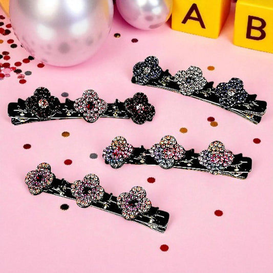 Pack of 4 Korean Style Sparkling Hair Claw Clips | Chic Multicolor Flower Clutcher | Lightweight & Strong Grip Hair Accessories for Women & Teens