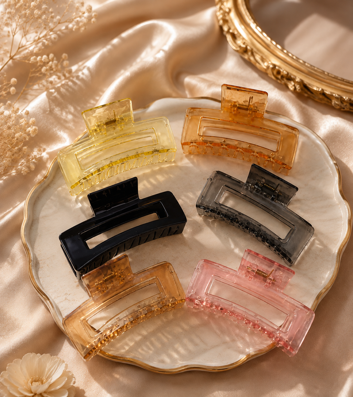 Freebies Premium Rectangular Hair Claw Clips for Women & Girls, Stylish Strong Grip Hair Accessories, Trendy Hair Clips for Daily Styling