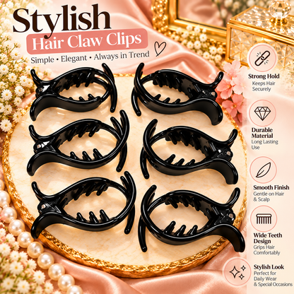 Freebies Glossy Black Hair Claw Clip for Women & Girls, Strong Hold Banana Clutcher, Non Slip Hair Catcher, Large Curved Jaw Clip, Stylish Korean Hair Accessories for Bun & Daily Wear