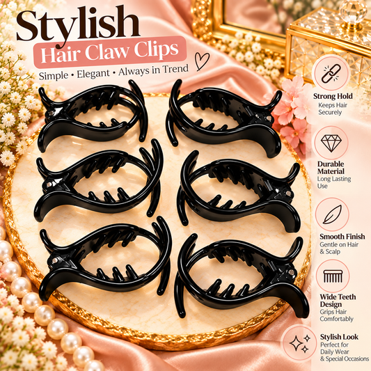Freebies Glossy Black Hair Claw Clip for Women & Girls, Strong Hold Banana Clutcher, Non Slip Hair Catcher, Large Curved Jaw Clip, Stylish Korean Hair Accessories for Bun & Daily Wear