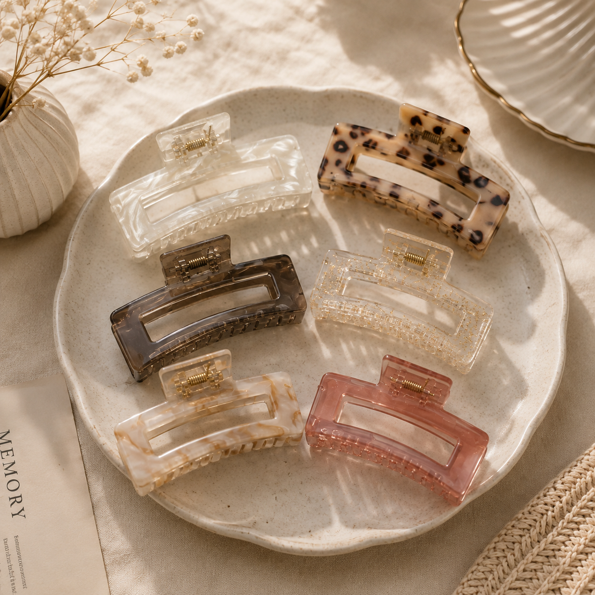 Freebies Premium Rectangular Hair Claw Clips for Women & Girls, Stylish Strong Grip Hair Accessories, Trendy Hair Clips for Daily Styling