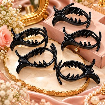 Freebies Glossy Black Hair Claw Clip for Women & Girls, Strong Hold Banana Clutcher, Non Slip Hair Catcher, Large Curved Jaw Clip, Stylish Korean Hair Accessories for Bun & Daily Wear