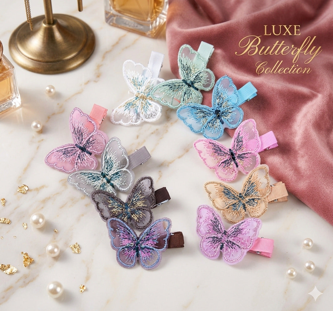 Fabric Butterfly Hair Clip for Girls & Women | Embroidered Butterfly Snap Hair Clip | Cute Korean Hair Accessories | Soft Fabric Hair Clip