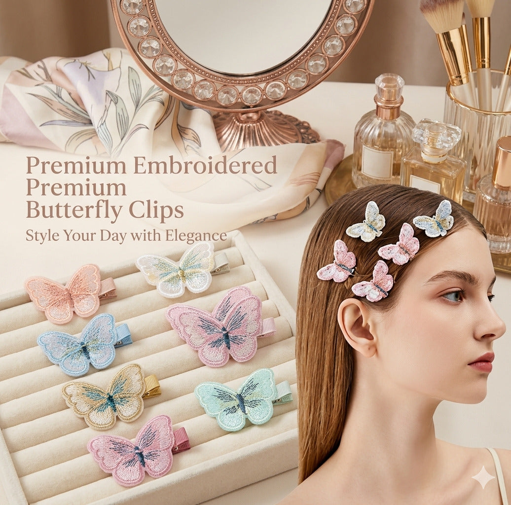 Fabric Butterfly Hair Clip for Girls & Women | Embroidered Butterfly Snap Hair Clip | Cute Korean Hair Accessories | Soft Fabric Hair Clip