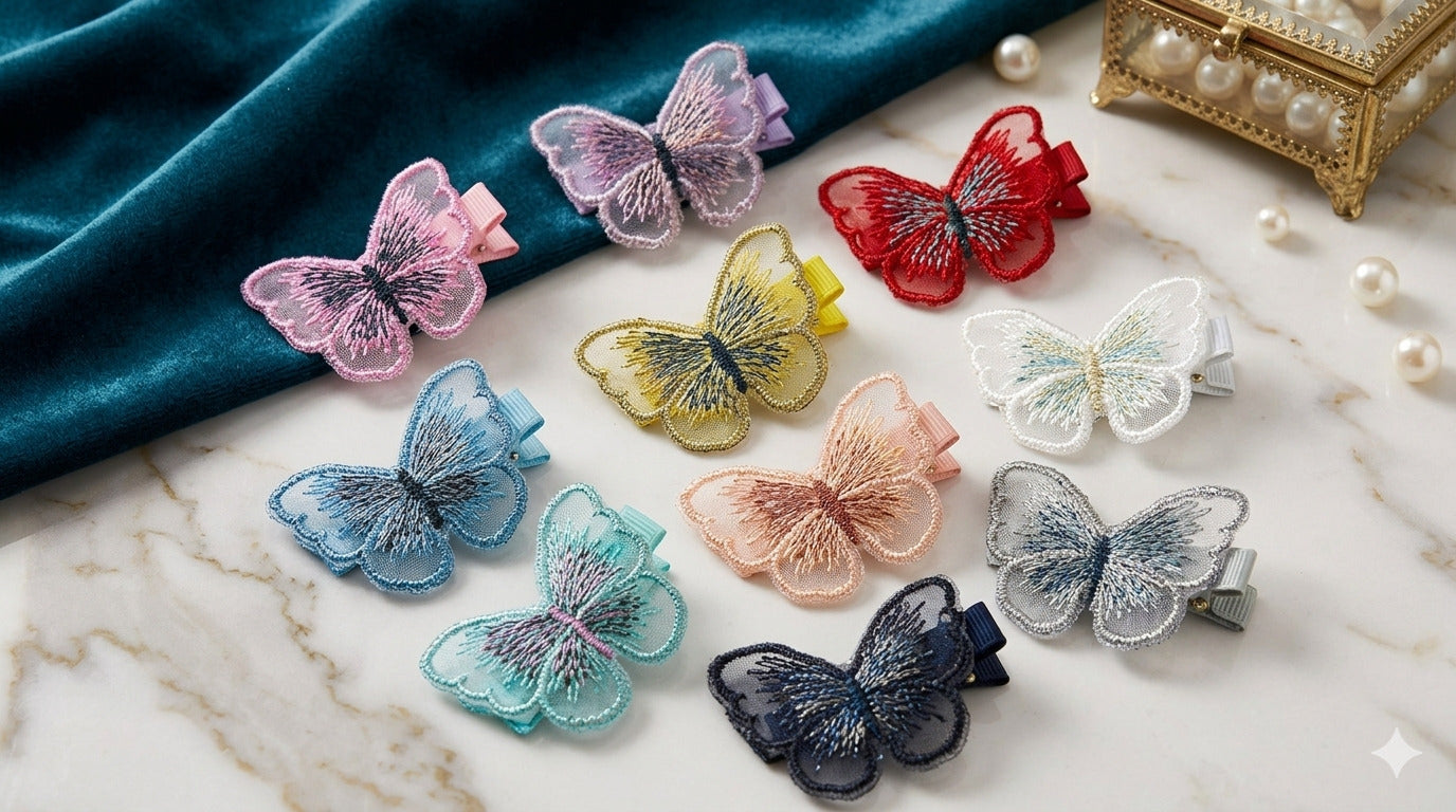 Fabric Butterfly Hair Clip for Girls & Women | Embroidered Butterfly Snap Hair Clip | Cute Korean Hair Accessories | Soft Fabric Hair Clip