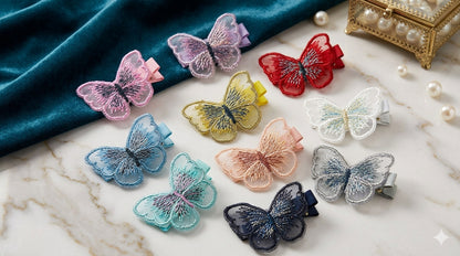 Fabric Butterfly Hair Clip for Girls & Women | Embroidered Butterfly Snap Hair Clip | Cute Korean Hair Accessories | Soft Fabric Hair Clip