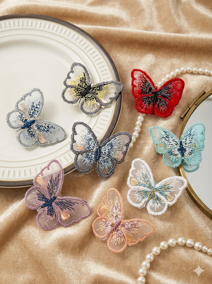 Fabric Butterfly Hair Clip for Girls & Women | Embroidered Butterfly Snap Hair Clip | Cute Korean Hair Accessories | Soft Fabric Hair Clip