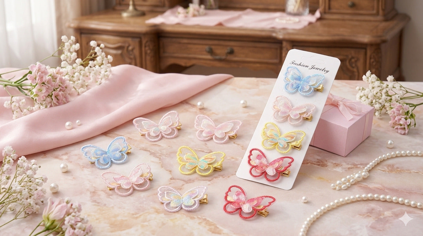 Fabric Butterfly Hair Clip for Girls & Women | Embroidered Butterfly Snap Hair Clip | Cute Korean Hair Accessories | Soft Fabric Hair Clip