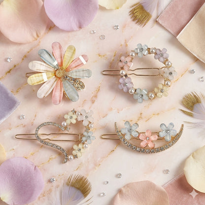 Korean Floral Pearl Hair Pin Set for Women | Elegant Flower Snap Hair Clips | Stylish Korean Hair Accessories for Girls