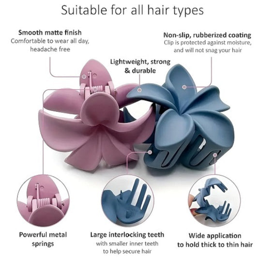 Matte Flower Hair Clutcher for Women & Girls – Strong Grip Stylish Hair Clips | Pack of 3 Multicolor Big Claw Clips