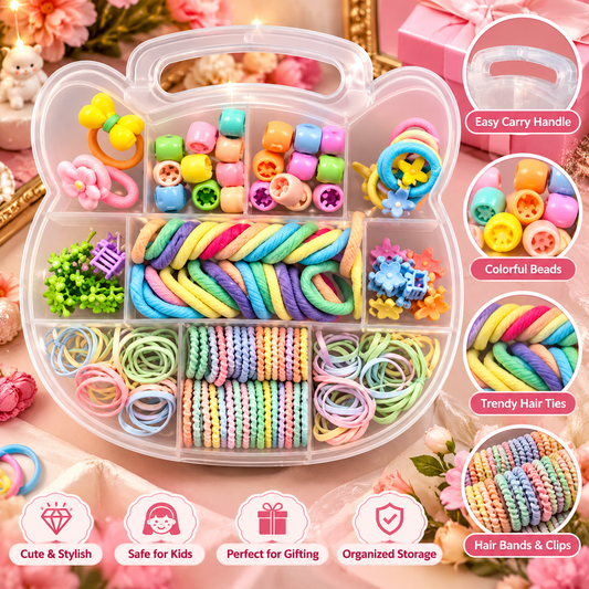 Freebies Kids Hair Accessories Combo Set for Girls, Cute Mini Claw Clips, Butterfly Hair Clutcher, Crown Hair Clips, Colorful Rubber Bands, Soft Ponytail Holders, Elastic Hair Ties, Baby Hair Styling Accessories with Organizer Storage Box