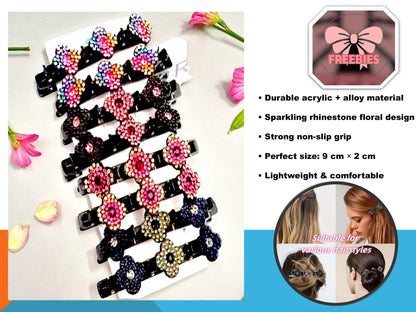 Pack of 4 Korean Style Sparkling Hair Claw Clips | Chic Multicolor Flower Clutcher | Lightweight & Strong Grip Hair Accessories for Women & Teens