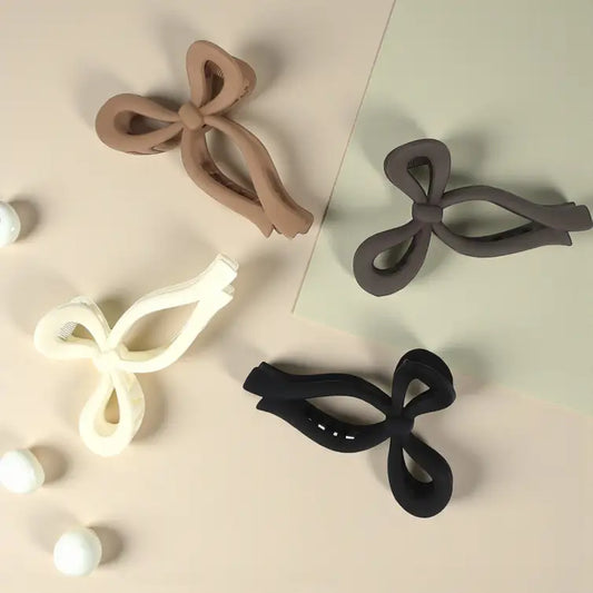 Freebies Matte Bow Hair Claw, Ribbon Design Clutcher, Korean Style Jaw Clip, Strong Hold Non Slip Grip, Elegant Fashion Accessory for Women & Girls