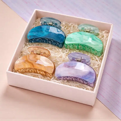 Freebies Galaxy Glitter Hair Claw Clips for Women & Girls, Korean Style Transparent Marble Hair Clutcher, Sparkling Strong Hold Jaw Clip, Trendy Acrylic Hair Accessories for Thick & Thin Hair, Bun & Daily Hairstyles