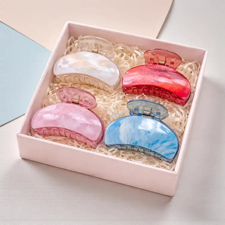 Freebies Galaxy Glitter Hair Claw Clips for Women & Girls, Korean Style Transparent Marble Hair Clutcher, Sparkling Strong Hold Jaw Clip, Trendy Acrylic Hair Accessories for Thick & Thin Hair, Bun & Daily Hairstyles