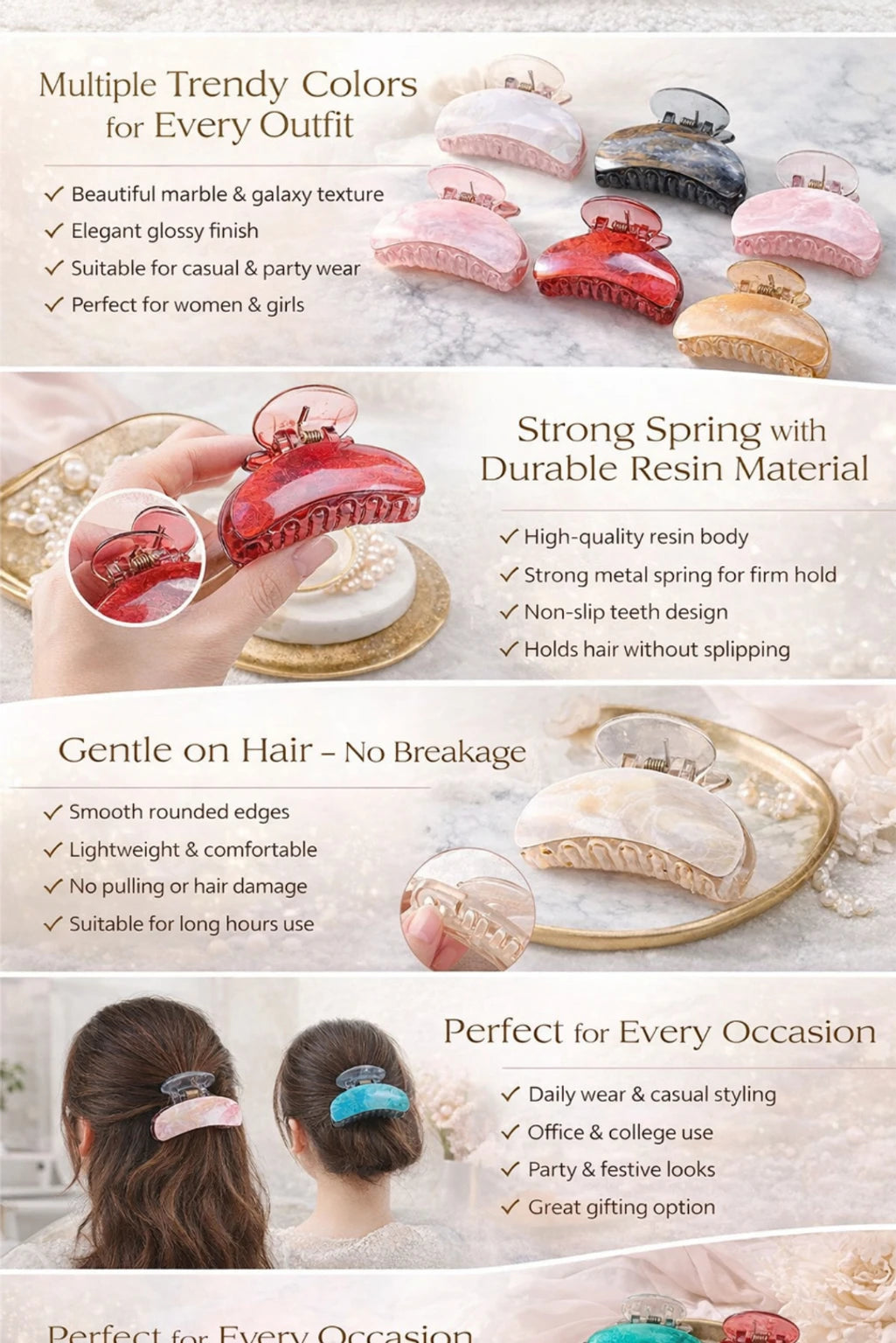 Freebies Galaxy Glitter Hair Claw Clips for Women & Girls, Korean Style Transparent Marble Hair Clutcher, Sparkling Strong Hold Jaw Clip, Trendy Acrylic Hair Accessories for Thick & Thin Hair, Bun & Daily Hairstyles