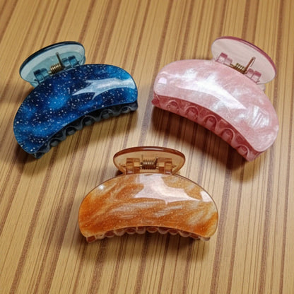 Freebies Galaxy Glitter Hair Claw Clips for Women & Girls, Korean Style Transparent Marble Hair Clutcher, Sparkling Strong Hold Jaw Clip, Trendy Acrylic Hair Accessories for Thick & Thin Hair, Bun & Daily Hairstyles