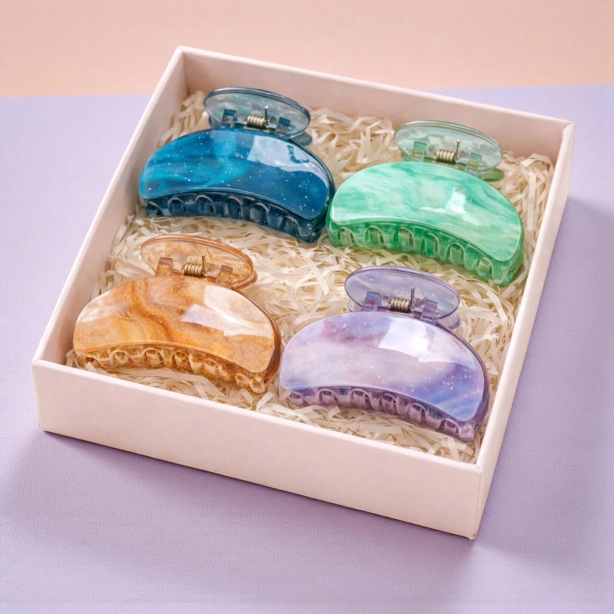 Freebies Galaxy Glitter Hair Claw Clips for Women & Girls, Korean Style Transparent Marble Hair Clutcher, Sparkling Strong Hold Jaw Clip, Trendy Acrylic Hair Accessories for Thick & Thin Hair, Bun & Daily Hairstyles
